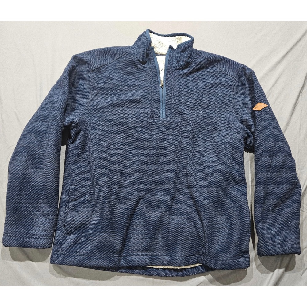 Orvis Pullover Mens M Navy Blue Sherpa Lined Waffle Knit Quarter Zip